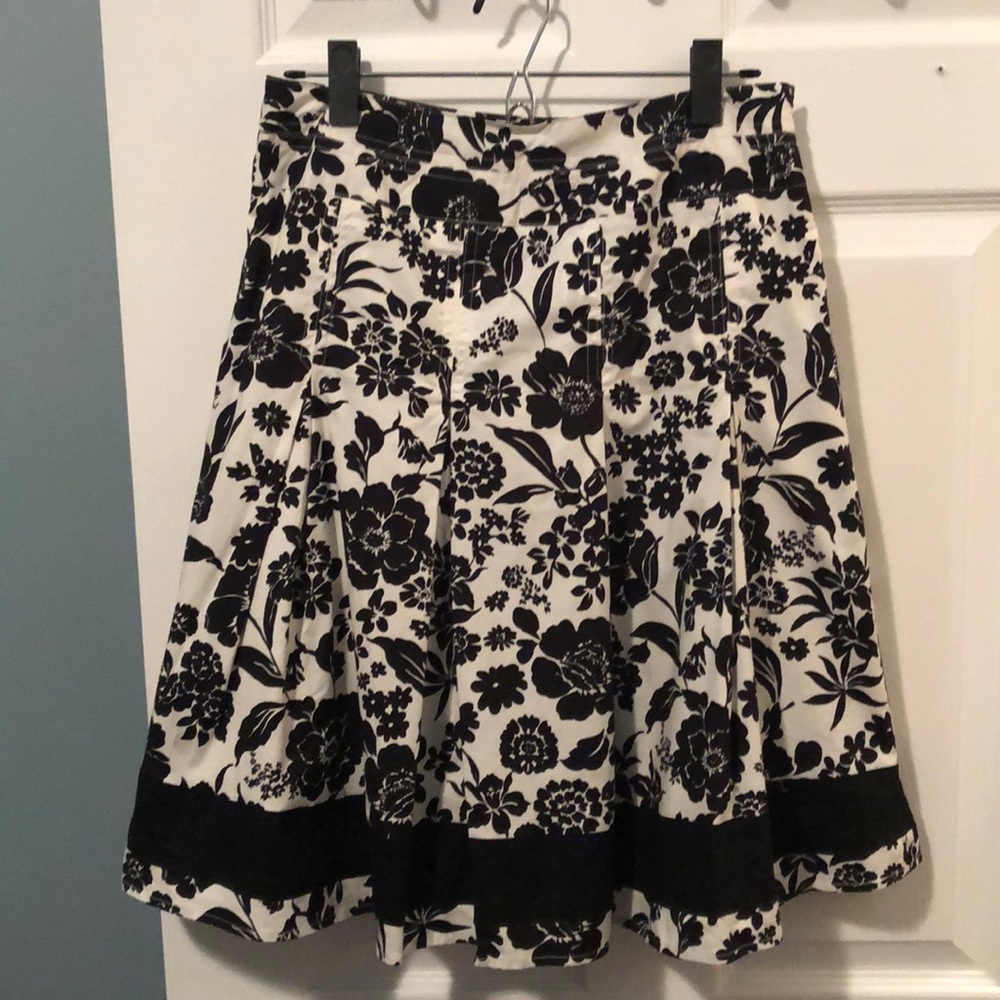 White with black floral midi skirt